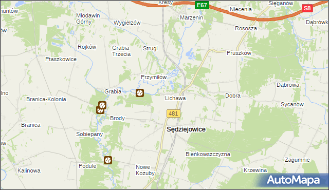 mapa Lichawa gmina Sędziejowice, Lichawa gmina Sędziejowice na mapie Targeo