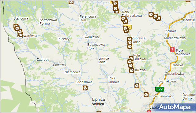 mapa Lipnica Mała, Lipnica Mała na mapie Targeo