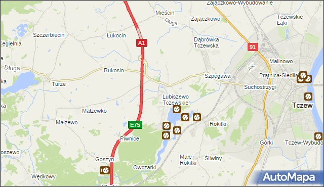 mapa Lubiszewo Tczewskie, Lubiszewo Tczewskie na mapie Targeo