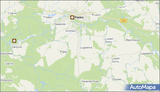 mapa Ługowina gmina Resko, Ługowina gmina Resko na mapie Targeo