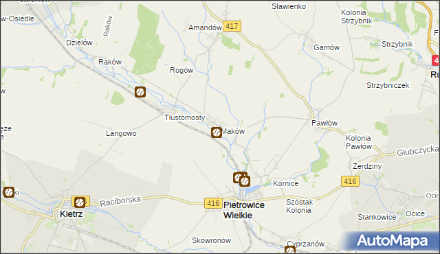 mapa Maków gmina Pietrowice Wielkie, Maków gmina Pietrowice Wielkie na mapie Targeo
