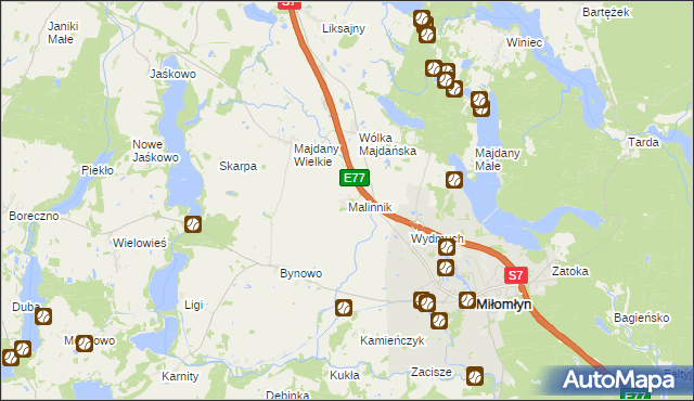 mapa Malinnik, Malinnik na mapie Targeo