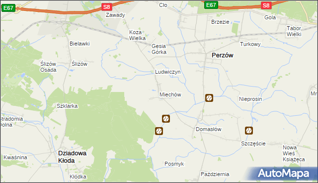 mapa Miechów gmina Perzów, Miechów gmina Perzów na mapie Targeo