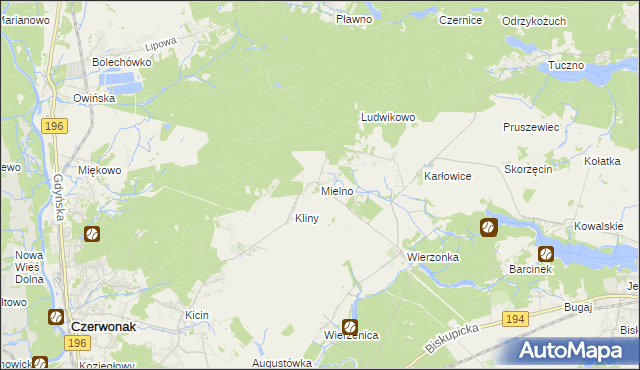 mapa Mielno gmina Czerwonak, Mielno gmina Czerwonak na mapie Targeo