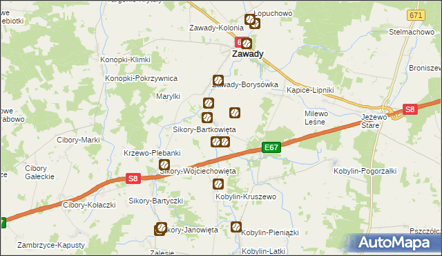 mapa Milewo Zabielne, Milewo Zabielne na mapie Targeo