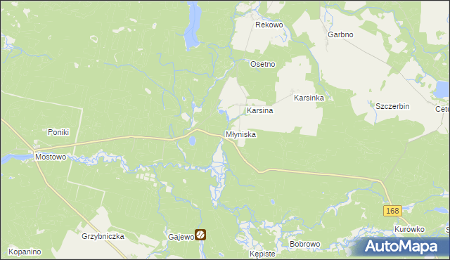 mapa Młyniska gmina Polanów, Młyniska gmina Polanów na mapie Targeo