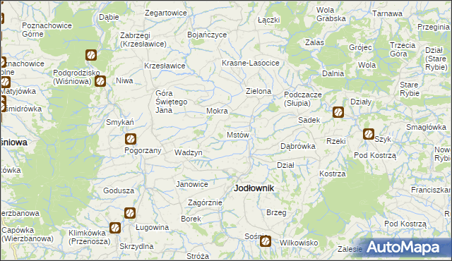 mapa Mstów gmina Jodłownik, Mstów gmina Jodłownik na mapie Targeo