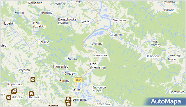 mapa Niewistka, Niewistka na mapie Targeo