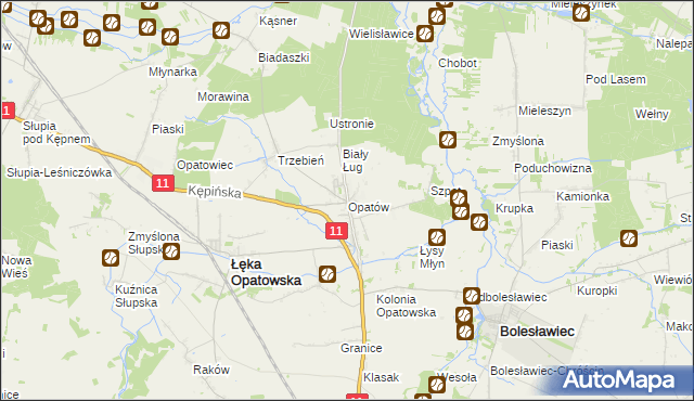 mapa Opatów gmina Łęka Opatowska, Opatów gmina Łęka Opatowska na mapie Targeo