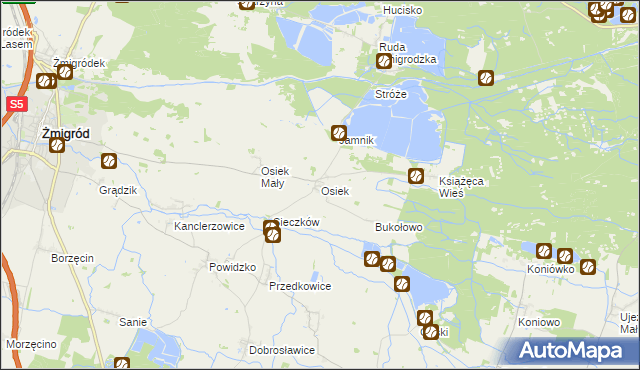 mapa Osiek gmina Żmigród, Osiek gmina Żmigród na mapie Targeo