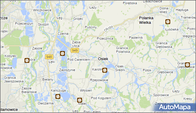 mapa Osiek powiat oświęcimski, Osiek powiat oświęcimski na mapie Targeo