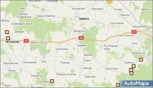 mapa Owadów gmina Sławno, Owadów gmina Sławno na mapie Targeo