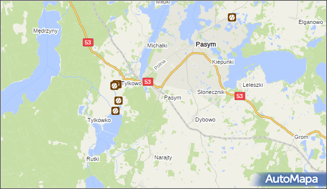 mapa Pasym powiat szczycieński, Pasym powiat szczycieński na mapie Targeo