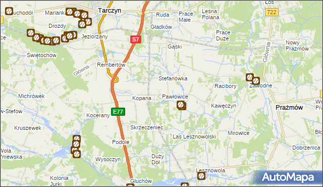 mapa Pawłowice gmina Tarczyn, Pawłowice gmina Tarczyn na mapie Targeo