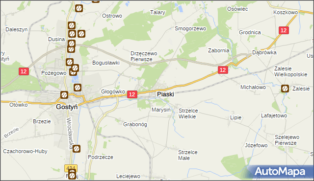 mapa Piaski powiat gostyński, Piaski powiat gostyński na mapie Targeo