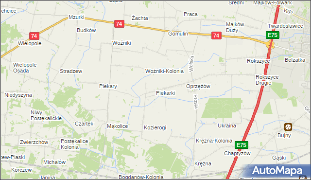 mapa Piekarki, Piekarki na mapie Targeo