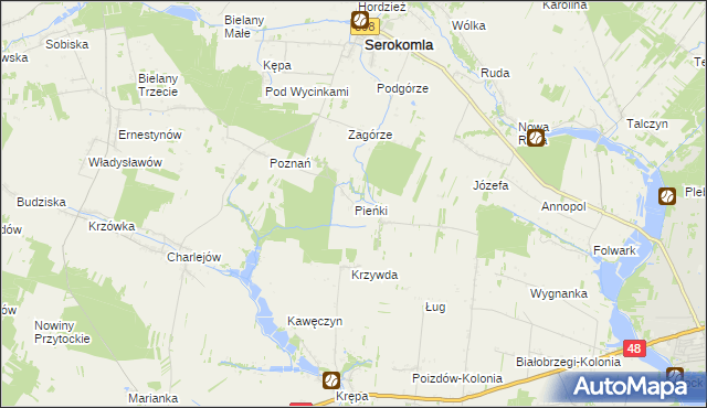 mapa Pieńki gmina Serokomla, Pieńki gmina Serokomla na mapie Targeo