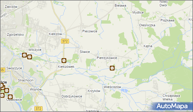 mapa Pietrzykowice gmina Długołęka, Pietrzykowice gmina Długołęka na mapie Targeo