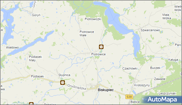 mapa Piotrowice gmina Biskupiec, Piotrowice gmina Biskupiec na mapie Targeo