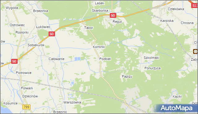mapa Podbiel gmina Celestynów, Podbiel gmina Celestynów na mapie Targeo