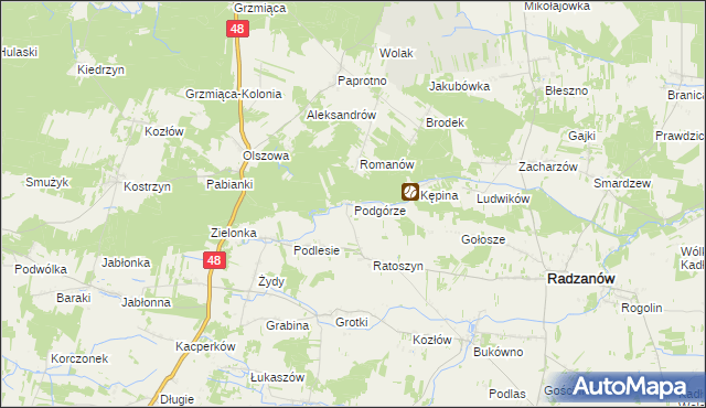 mapa Podgórze gmina Radzanów, Podgórze gmina Radzanów na mapie Targeo
