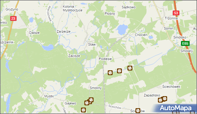 mapa Podlesie gmina Lubiszyn, Podlesie gmina Lubiszyn na mapie Targeo