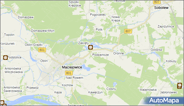 mapa Podzamcze gmina Maciejowice, Podzamcze gmina Maciejowice na mapie Targeo