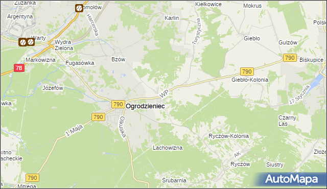 mapa Podzamcze gmina Ogrodzieniec, Podzamcze gmina Ogrodzieniec na mapie Targeo