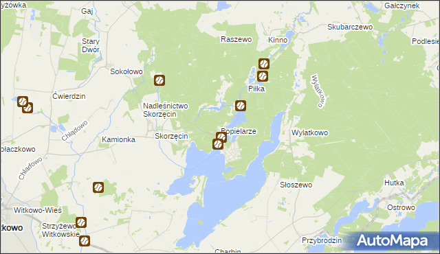 mapa Popielarze gmina Witkowo, Popielarze gmina Witkowo na mapie Targeo