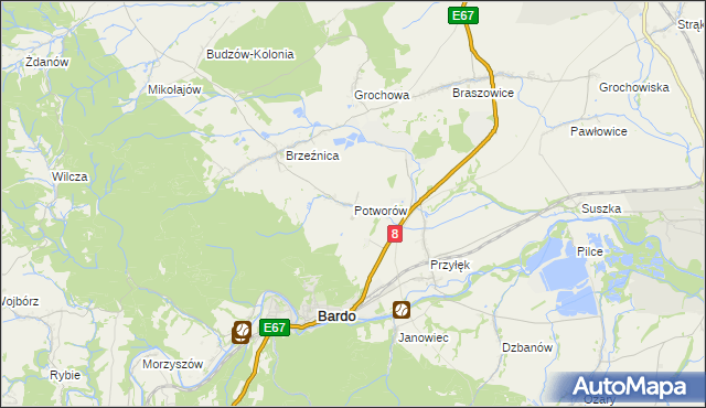 mapa Potworów gmina Bardo, Potworów gmina Bardo na mapie Targeo