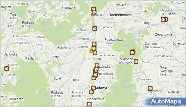 mapa Poznachowice Dolne, Poznachowice Dolne na mapie Targeo