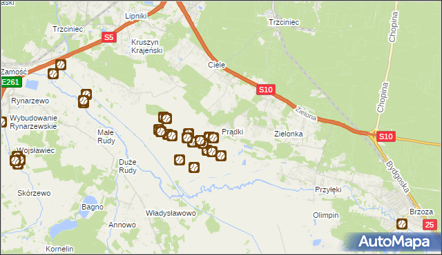 mapa Prądki, Prądki na mapie Targeo