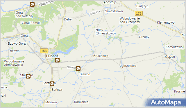 mapa Prusinowo gmina Lubasz, Prusinowo gmina Lubasz na mapie Targeo