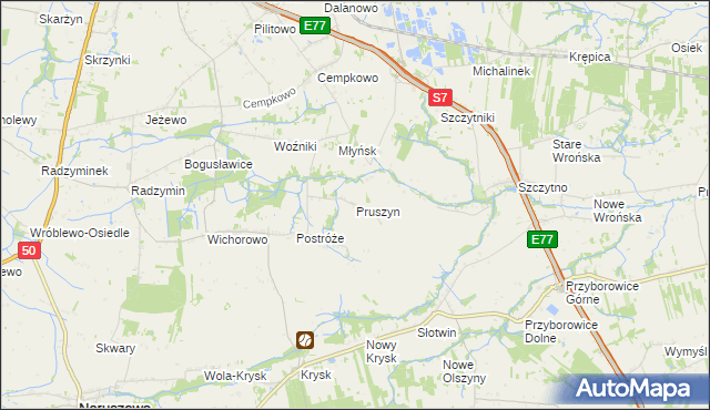 mapa Pruszyn gmina Płońsk, Pruszyn gmina Płońsk na mapie Targeo
