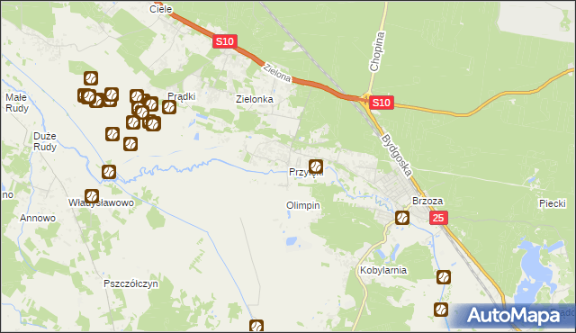 mapa Przyłęki gmina Białe Błota, Przyłęki gmina Białe Błota na mapie Targeo