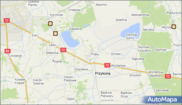 mapa Psary gmina Przykona, Psary gmina Przykona na mapie Targeo