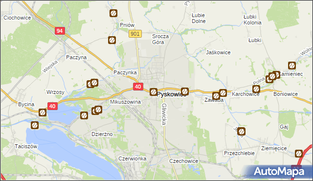 mapa Pyskowice powiat gliwicki, Pyskowice powiat gliwicki na mapie Targeo