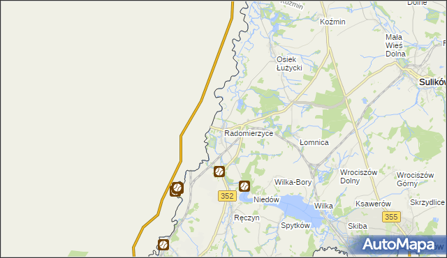 mapa Radomierzyce gmina Zgorzelec, Radomierzyce gmina Zgorzelec na mapie Targeo