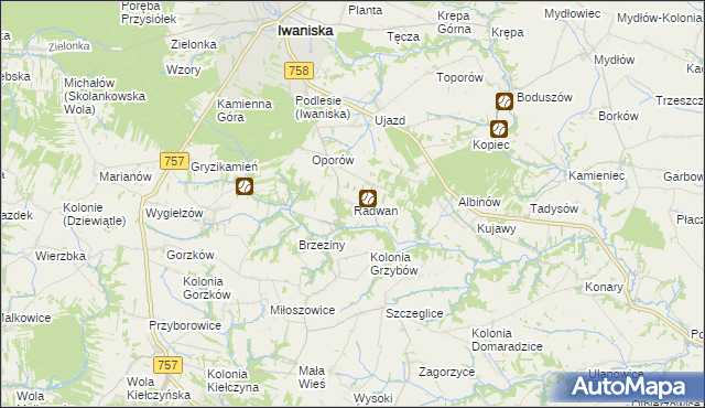 mapa Radwan gmina Iwaniska, Radwan gmina Iwaniska na mapie Targeo