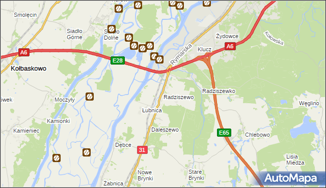 mapa Radziszewo gmina Gryfino, Radziszewo gmina Gryfino na mapie Targeo