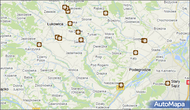 mapa Rogi gmina Podegrodzie, Rogi gmina Podegrodzie na mapie Targeo