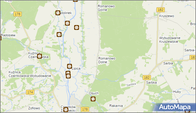 mapa Romanowo Dolne, Romanowo Dolne na mapie Targeo