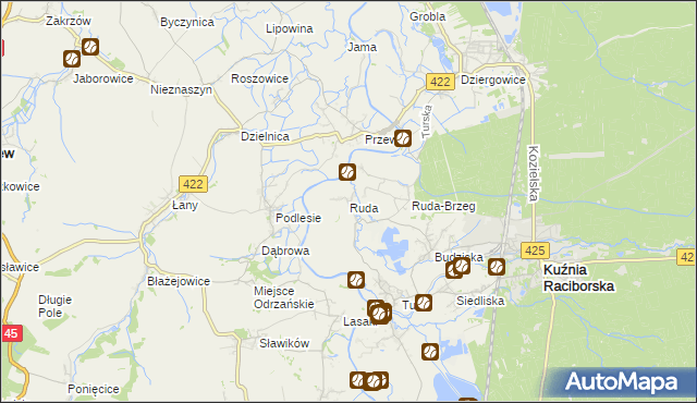 mapa Ruda gmina Kuźnia Raciborska, Ruda gmina Kuźnia Raciborska na mapie Targeo