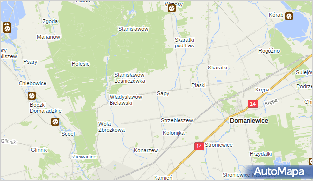 mapa Sapy gmina Domaniewice, Sapy gmina Domaniewice na mapie Targeo