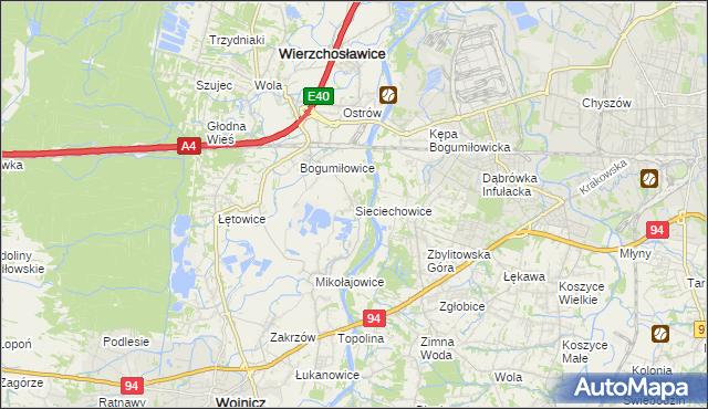 mapa Sieciechowice gmina Wierzchosławice, Sieciechowice gmina Wierzchosławice na mapie Targeo