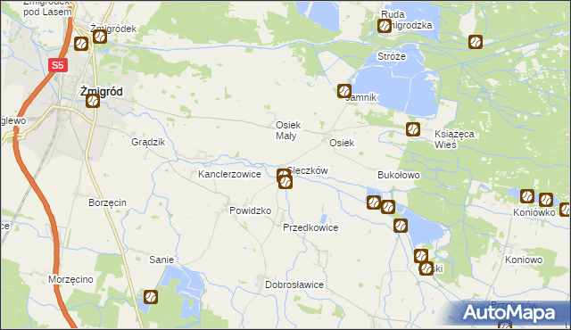 mapa Sieczków gmina Żmigród, Sieczków gmina Żmigród na mapie Targeo