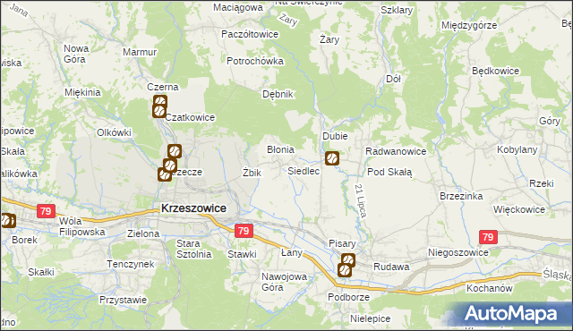 mapa Siedlec gmina Krzeszowice, Siedlec gmina Krzeszowice na mapie Targeo