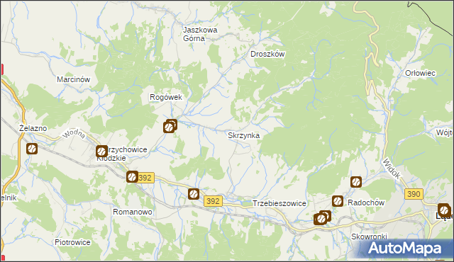 mapa Skrzynka gmina Lądek-Zdrój, Skrzynka gmina Lądek-Zdrój na mapie Targeo