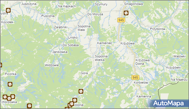 mapa Sopotnia Wielka, Sopotnia Wielka na mapie Targeo