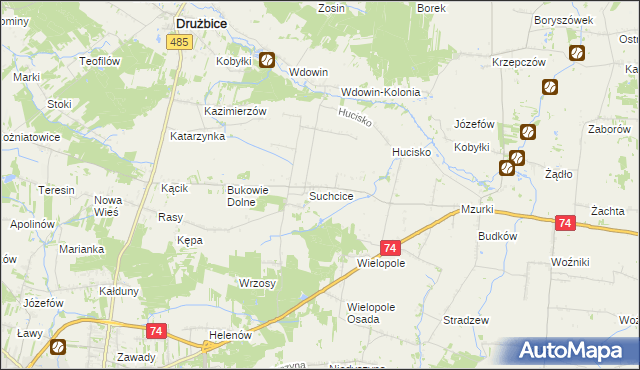 mapa Stefanów gmina Drużbice, Stefanów gmina Drużbice na mapie Targeo